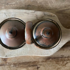 Double Condiment Caddy, Vintage Stoneware Relish Server, Salt & Pepper Cellar Set image 8