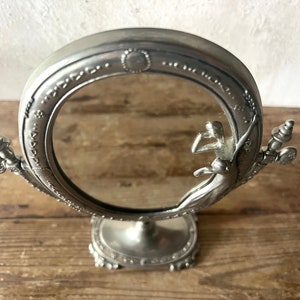 Pewter Tabletop Mirror, Antique Ornate Framed Mirror with Woman image 9