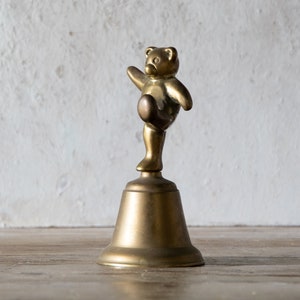 Brass Bear Bell, Tiny Vintage Bear Figurine, Brass Bell, Nursery Decor image 1