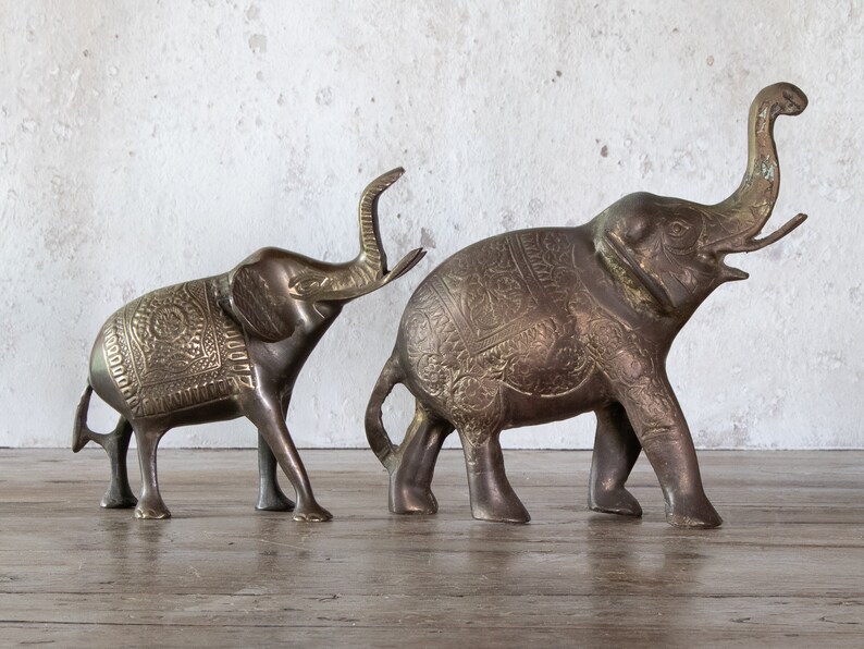 Upward Trunk Brass Elephant Figurine, Vintage Good Luck Elephant, Choose Small or Large image 4