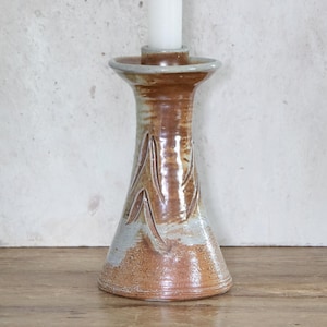 Signed Studio Pottery Candle Holder: Caramel Brown Stoneware Candlestick