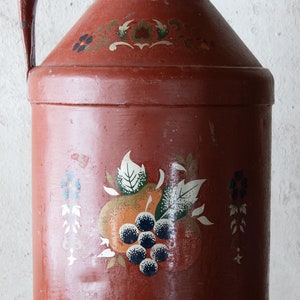 14h Painted Milk Jug, Primitive Red Dairy Can, Vintage Vase image 5