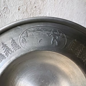 Norwegian Pewter Footed Bowl, Graphic Vintage Small Pewter Trinket Dish image 9