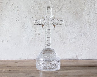 9" Tall Waterfold Marquis Crystal Cross Trinket/Jewelry/Ring Box, Religious Gift