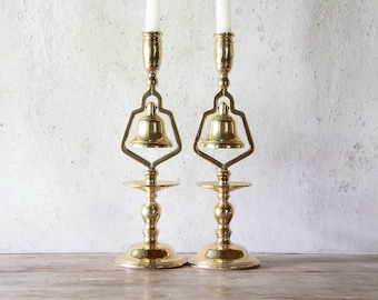 Baldwin Brass Bell Candlesticks, Pair, Vintage Brass Candle Holders, Set of Two 13" Tall Taper Holders