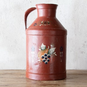 14h Painted Milk Jug, Primitive Red Dairy Can, Vintage Vase image 4