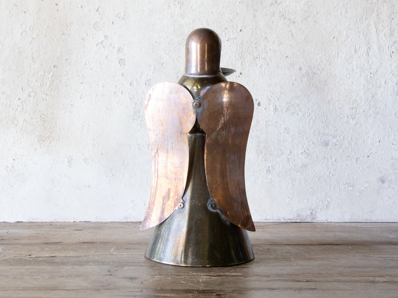 9 Tall Brass & Copper Angel Candle Holder, Vintage Christmas Angel Votive Tea Light Candle Holder image 5