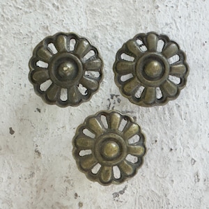 Vintage Brass Drawer Knobs - Set of 3 Salvaged Cabinet Hardware
