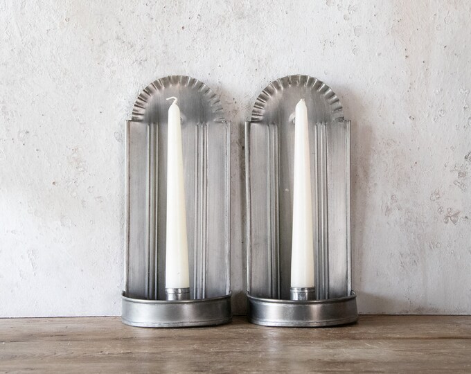 Primitive Tin Candle Wall Sconces, Pair of Vintage Virginia