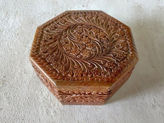 Handcrafted Wood Trinket Jewelry Box Hinged Lid Signed Flowers Cross-stitch