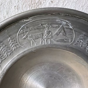 Norwegian Pewter Footed Bowl, Graphic Vintage Small Pewter Trinket Dish image 6