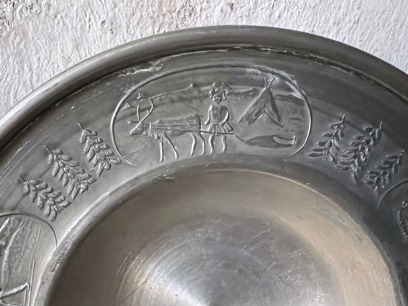 Norwegian Pewter Footed Bowl, Graphic Vintage Small Pewter Trinket Dish image 6