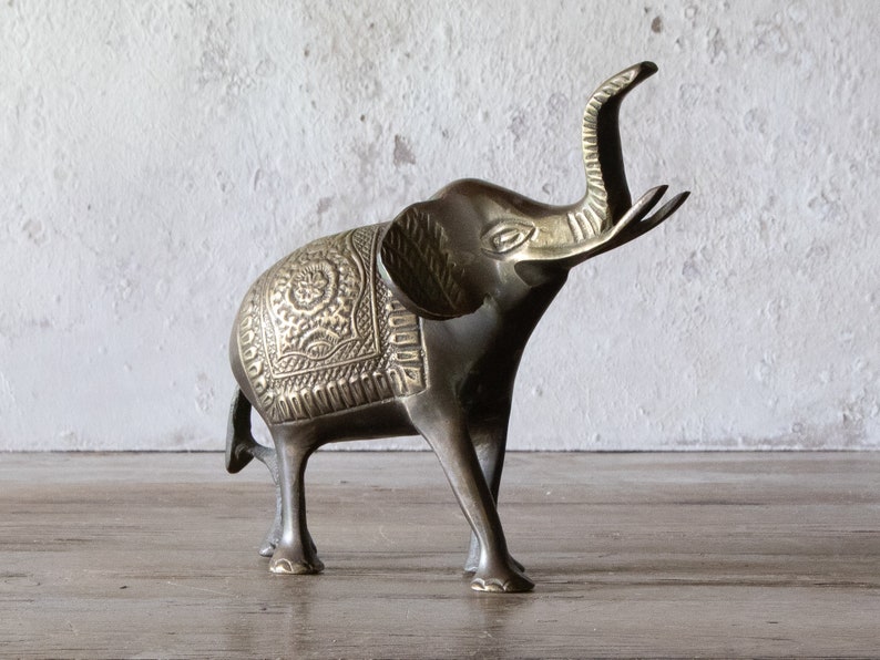 Upward Trunk Brass Elephant Figurine, Vintage Good Luck Elephant, Choose Small or Large image 8