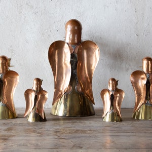 Set of Five Angel Candle Holders, 5 Vintage Brass & Copper Holiday Candlestick Holders image 3