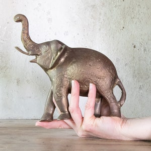 Upward Trunk Brass Elephant Figurine, Vintage Good Luck Elephant, Choose Small or Large image 3