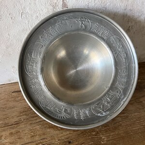 Norwegian Pewter Footed Bowl, Graphic Vintage Small Pewter Trinket Dish image 3