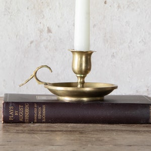 Brass Chamberstick with Finger Loop, Vintage Brass Candle Holder with Carrying Handle image 1