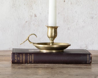 Brass Chamberstick with Finger Loop, Vintage Brass Candle Holder with Carrying Handle