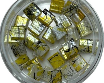 W033 Yellow White Black Swirl Whole Tila Beads | DIY Bracelets| Glass Tila Bead |Two Hole Square Flat Glass Bead |Whole Tila 3 Grams