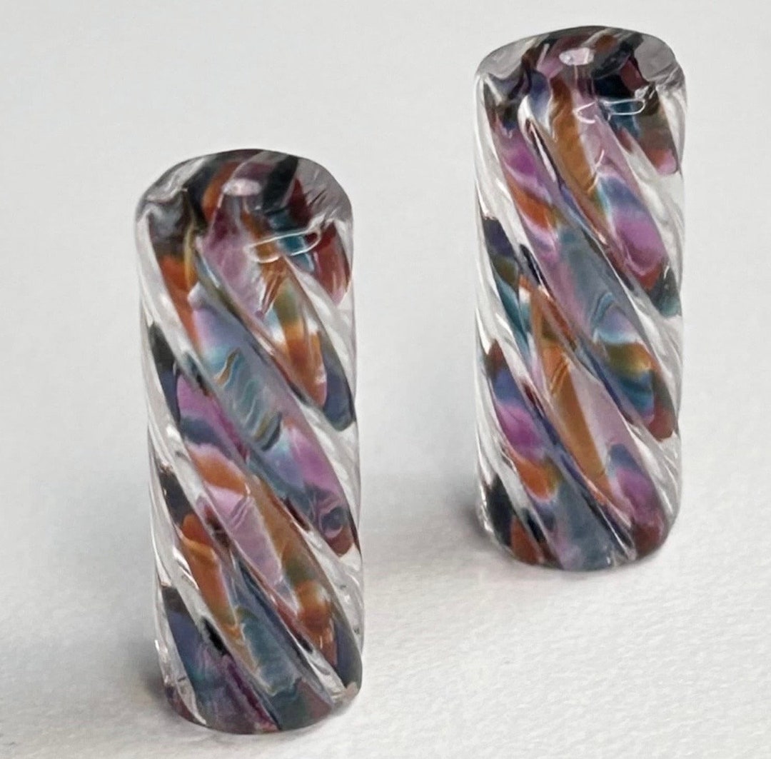 Kaboom Twists Furnace Art Glass Beads 2pc 16mm Pair DIY Jewelry Making