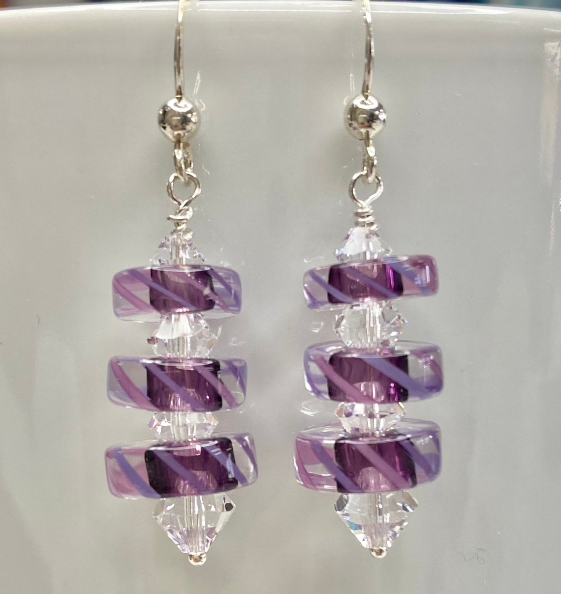 Sterling Silver Furnace Glass Slice Earrings With Swarovski Etsy