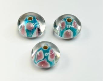 Item36 | Vintage Lampwork Beads | 5 pc 12 x 8mm Rondelle |  DIY Jewelry Making | Very Pretty | Late 1970’s - early 1980’s | New never used