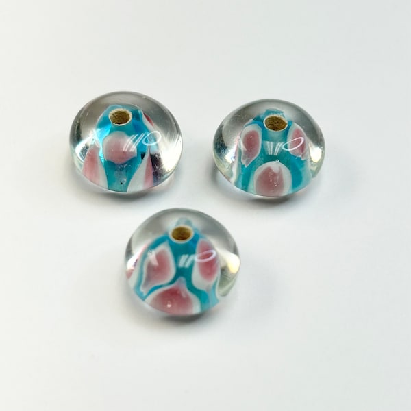 Item36 | Vintage Lampwork Beads | 5 pc 12 x 8mm Rondelle |  DIY Jewelry Making | Very Pretty | Late 1970’s - early 1980’s | New never used