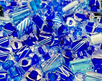 1 oz Mixed Blues  24 - 28 ~ Furnace Art Glass Beads DIY Jewelry Making Earrings Necklaces Bracelets ~ Made in the USA