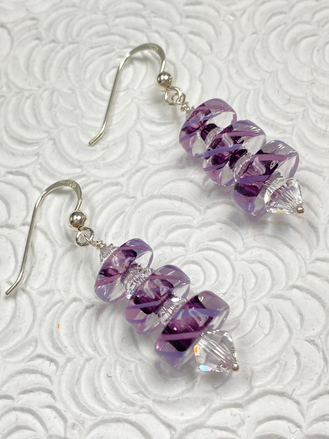 Sterling Silver Furnace Glass Slice Earrings With Swarovski Etsy