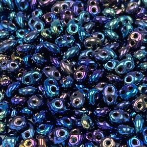 Mini Superduo Jet Blue Iris | 8 Gram Tube Approx 150 | 2 Hole Glass Beads 2X4mm | DIY Jewelry Making | Great Multi 2 Hole Czech Beads