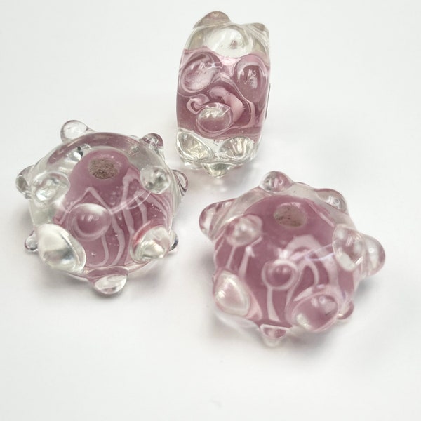 Item20 | Vintage Lampwork Beads | 3 pc 16 x 10mm Rondelle |  DIY Jewelry Making | Very Pretty | Late 1970’s - early 1980’s | New never used
