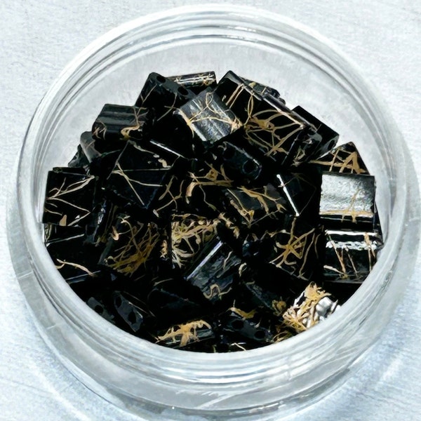 W021 Black Gold Swirl Whole Tila Beads | DIY for Bracelet Necklace Earring Making |Two Hole Square Flat Glass 2 Hole Beads | 5mm x 5mm