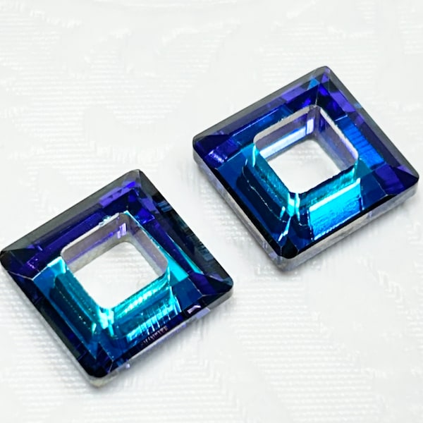 Square Ring Bermuda Blue 2pc 14mm Austrian Crystal Fancy Stone DIY Jewelry Making Crafts Supply Sparkle Colorful Pendant Macrame Focal 4439