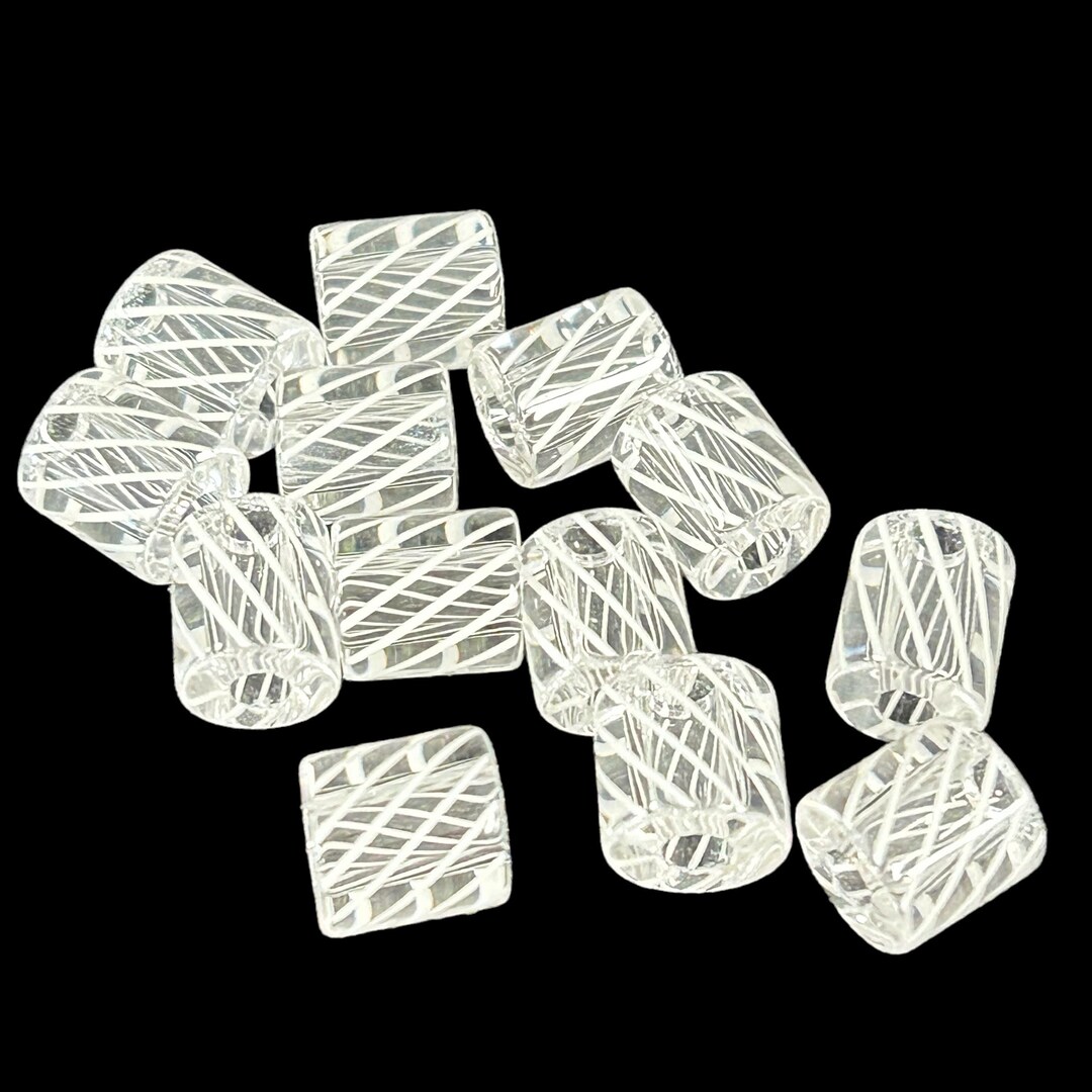 White Ribbons 16 - 17 ~ Furnace Art Glass Beads 1/2 Oz DIY Jewelry ...