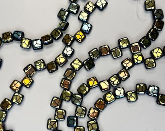 CzechMates Tile Beads ~ Laser #12 ~ Two Hole Square Glass Beads 25pc Strand, 6mm x 6mm Made in Czech Republic Discontinued Items Best Seller