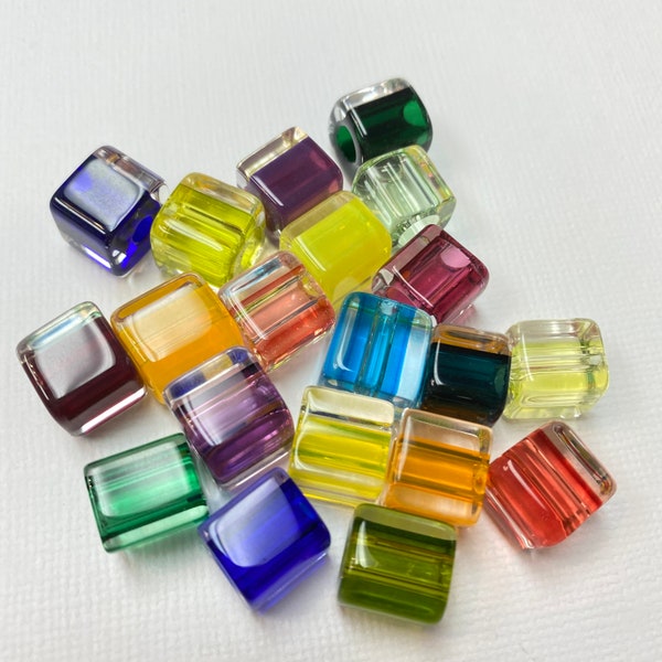 10 X-LG Transparent Cubes  Large Hole ~ Furnace Art Glass Beads ~ Hair Beads ~ Macrame ~ Braid Beads ~ Dread Beads DIY Jewelry Making
