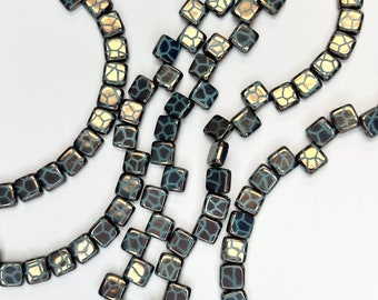 CzechMates Tile Beads ~ Laser #14 ~ Two Hole Square Glass Beads 25pc Strand, 6mm x 6mm Made in the Czech Republic Discontinued Last Ones