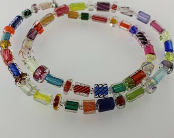 Artisan Furnace Art Glass Beads, Swarovski Crystals and Sterling Silver Necklace