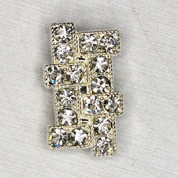 Crystal Rhinestone Silver Bar Connector 2 hole Great Focal for 2 Strand Necklace or Bracelet Making Components Quality Hard Find 30x20mm 1pc