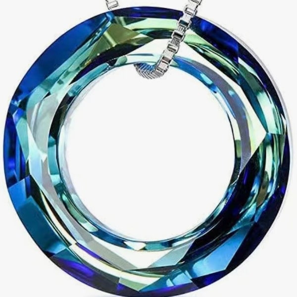 Cosmic Ring Bermuda Blue (1 pc) 30mm Austrian Crystal Round DIY Jewelry Making Crafts Supplies Sparkle Colorful Pendant Macrame Focal 4139