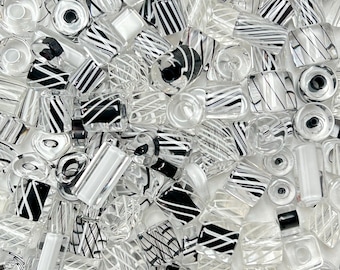 1 oz Mixed Black and White 20 - 28 ~ Furnace Art Glass Beads DIY Jewelry Making Earrings Necklaces Bracelets ~ Made in the USA