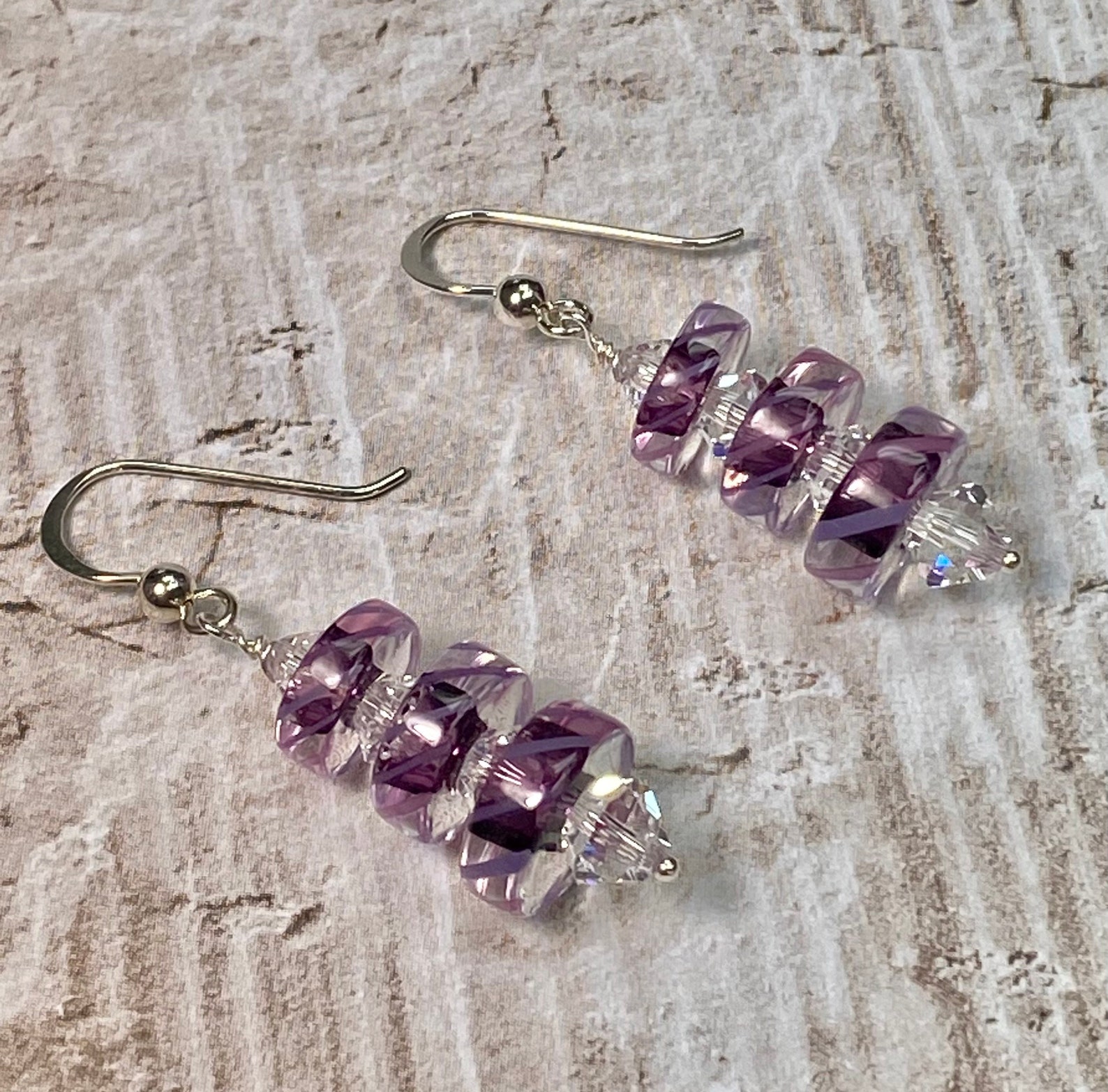 Sterling Silver Furnace Glass Slice Earrings With Swarovski Etsy