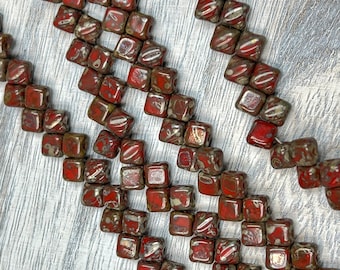 Silky Beads ~ Red Picasso - 5mm ~ Two Hole Glass Beads 40pc Strand, Made in the Czech Republic