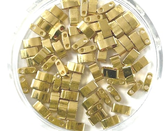 24kt Gold Plated Miyuki Tila Beads TL191 | DIY Bracelets| Glass Tila Bead |Two Hole Square Flat Glass Bead | HALF Tila 3 Grams