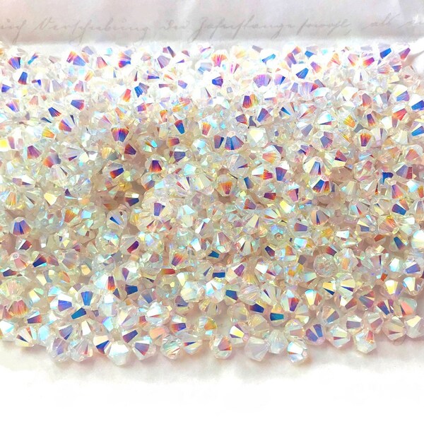 3mm Crystal Aurore Boreale 2x (001 AB2) Swarovski® 5328 XILION Bicone Beads 100pcs DIY Jewelry Making Crafts Sewing Supplies Sparkle Extra