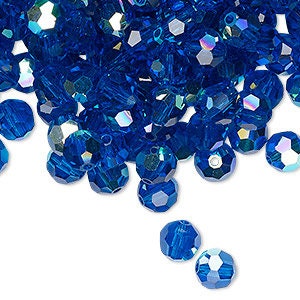 8mm Faceted Round Melon Beads - Emerald with Cobalt Finish and