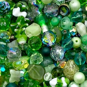 Large Bag Green  Mixed Shapes of Vintage Beads Mix - DIY Jewelry
