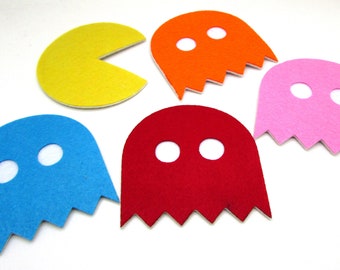 Set of 5 Pac-Man Felt Coasters, Pacman & Ghosts Atari Arcade Drinks Mats Coaster