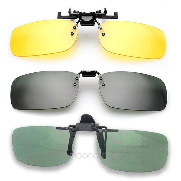 Clip On Flip Up Style Sunglasses UV400 Night Vision Driving Fishing Eyewear