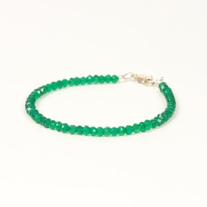 Dainty Green Onyx Bracelet, Natural Gemstone Delicate Bracelet, 4mm Green Onyx